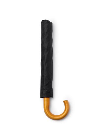 Paraigua per personalitzar amb la teva marca, plegable de teixit reciclat i amb funda de color negre Paraigua per personalitzar amb la teva marca, plegable de teixit reciclat i amb funda de color negre