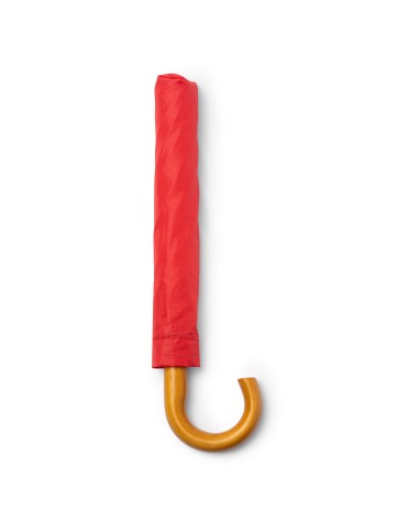 Paraigua plegable amb mànec de fusta vermell i funda a joc Paraigua plegable amb mànec de fusta vermell i funda a joc