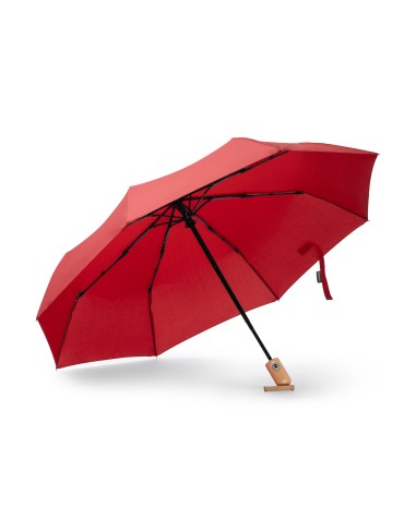 Customizable umbrella made of recycled fabric and bamboo handle