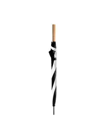 Promotional umbrella in black and white with a wooden handle Promotional umbrella in black and white with a wooden handle