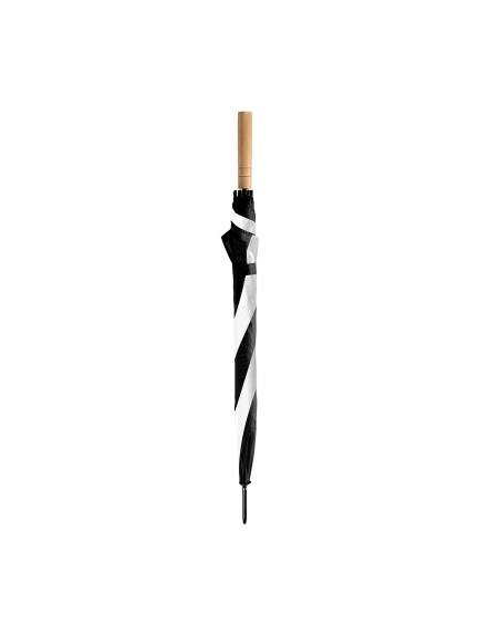 Promotional umbrella in black and white with a wooden handle Promotional umbrella in black and white with a wooden handle