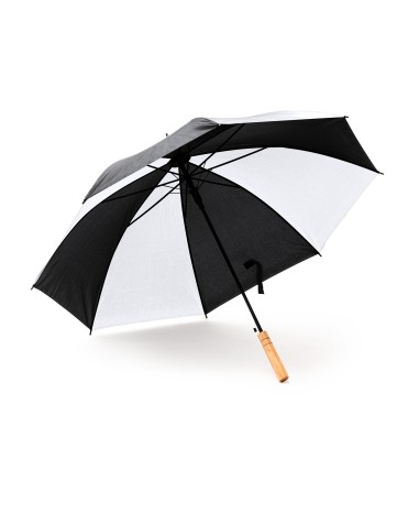 Paraigua clàssic amb mànec fusta personalitzable bicolor blanc i negre Paraigua clàssic amb mànec fusta personalitzable bicolor blanc i negre