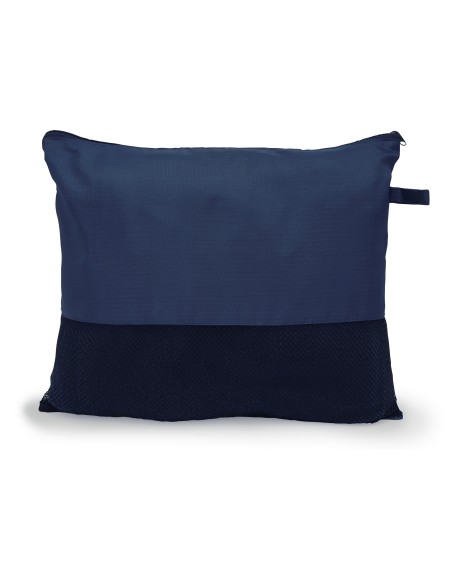 Customizable navy blue blanket with storage case