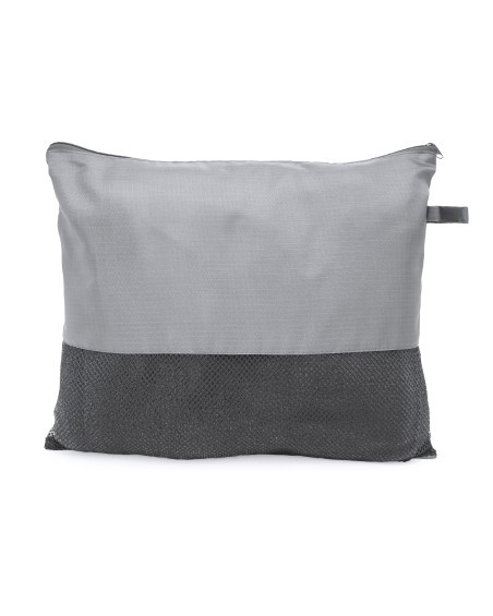 Customizable light gray fleece blanket with carrying case