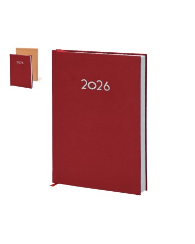 2026 diary, A5 size, interior day page, bilingual Spanish and English, customizable with your logo