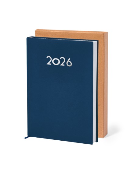 Vue avec coffret de présentation de l'agenda promotionnel 2026 avec couverture rigide et marque-page en tissu Vue avec coffret de présentation de l'agenda promotionnel 2026 avec couverture rigide et marque-page en tissu