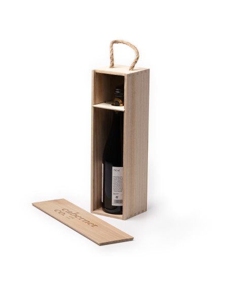 Vista interior caja de madera para botella de vino personalizable