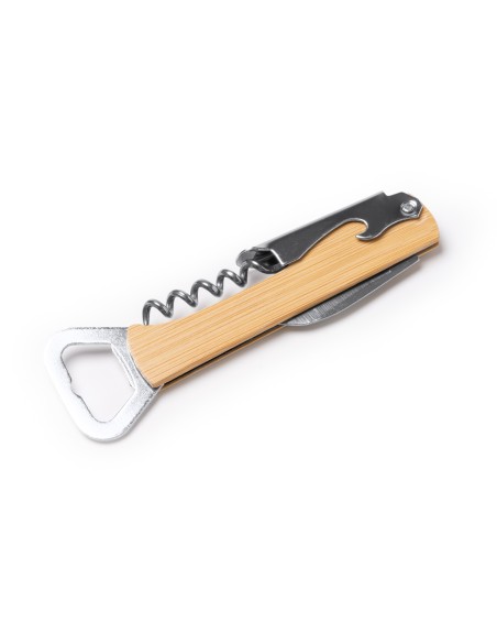 Bamboo corkscrew opener with logo