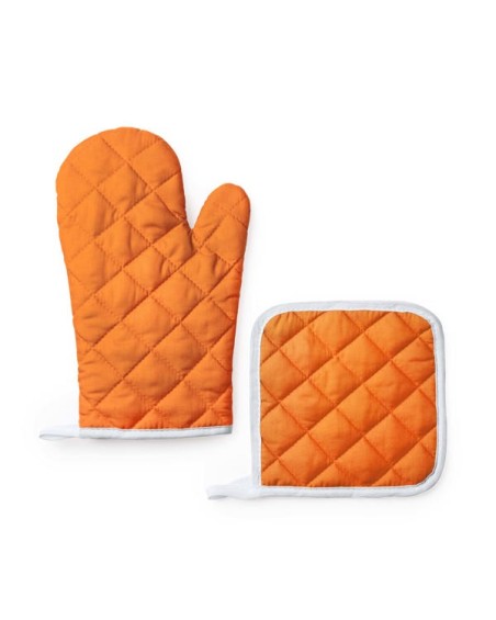 Promotional merchandising oven mitt with orange handle