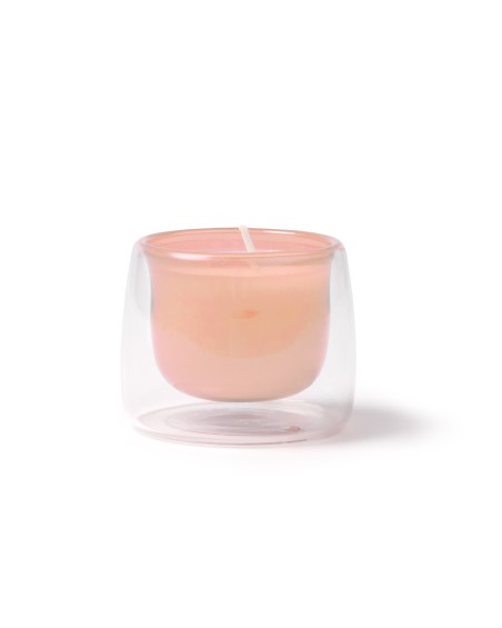 Vela personalizada aroma vainilla con recipiente de cristal color rosa Vela personalizada aroma vainilla con recipiente de cristal color rosa