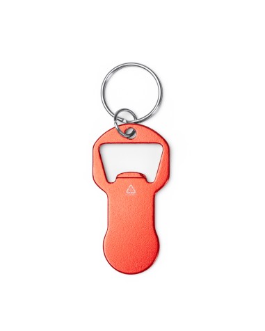 Personalized keychain with bottle opener and coin for the shopping cart, red color Personalized keychain with bottle opener and coin for the shopping cart, red color
