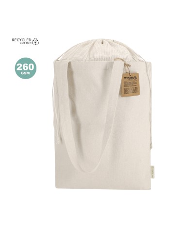 Bolsa algodón reciclado color crudo con rejilla