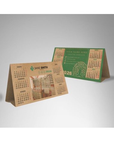Kraft cardboard triangular calendar with customizable full-color desktop design for advertising