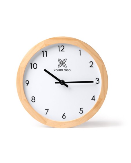 reloj de pared hecho de bambú, personalizado con tu logo dentro de les esfera