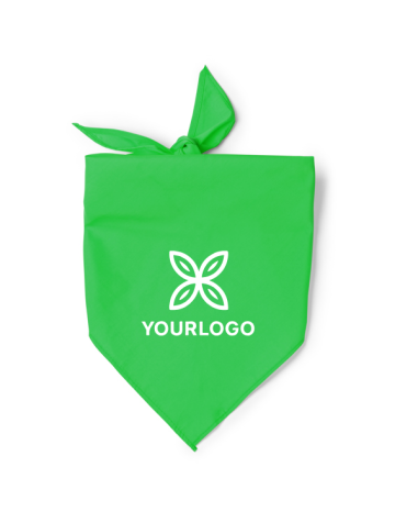 Party handkerchief in green, triangular shape, customized sample with a logo