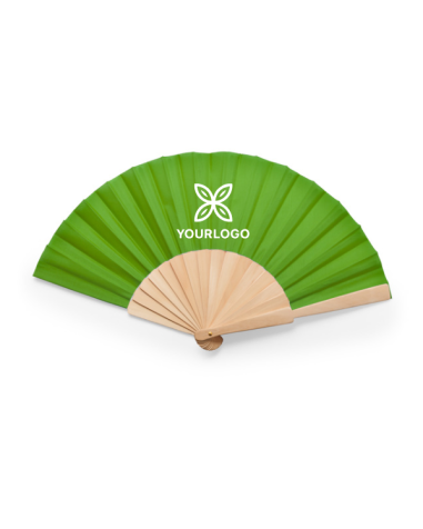 Personalized CALESA fan with wooden sticks and pistachio green fabric