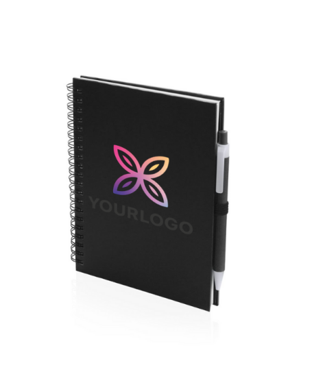 Libreta Koguel Negra tapa dura multicolor con bolígrafo personalizable