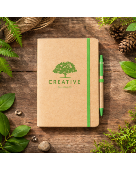 A5 notebook with recycled cardboard pen and 60 plain sheets - Esteka