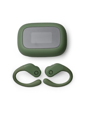 Wireless headphones with a design ideal for running and sports. Green color.