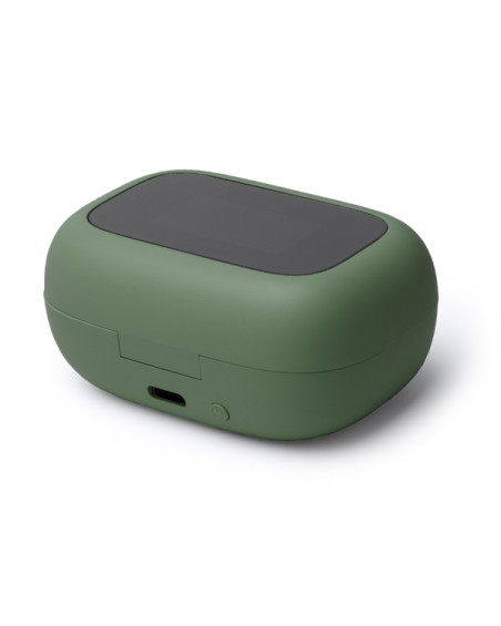 vist de la caja de los auriculares sandes de color verde, personalizable con logo