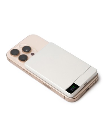 View of the external battery with ultra-thin design and fast wireless charging for mobile phones.