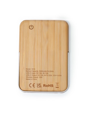 View of the back of the Yokas bamboo external battery.