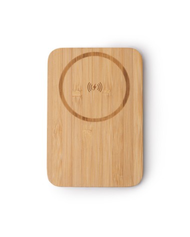 Customizable front panel with your logo, of the Yokas bamboo wireless battery