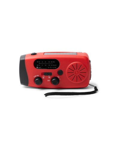 radio multifuncion con bateria externa, linterna y altavoz. color rojo