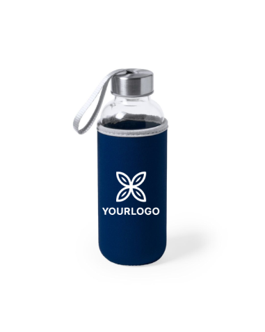 Bidó de vidre de 420 ml de capacitat, funda blava fosc personalitzable