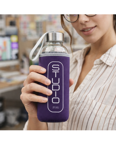 Bidó de vidre de 420 ml de capacitat, funda lila personalitzable