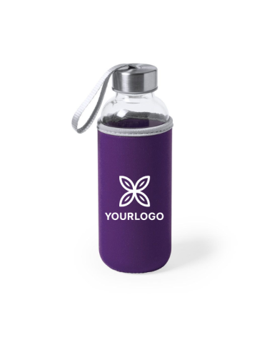 Bidó de vidre de 420 ml de capacitat, funda lila personalitzable