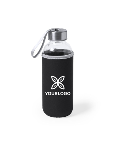 Bidó de vidre de 420 ml de capacitat, funda negre personalitzable