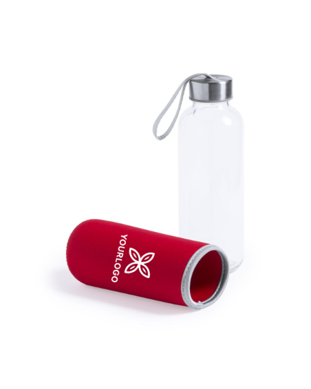 Bidó de vidre de 420 ml de capacitat, funda vermella personalitzable