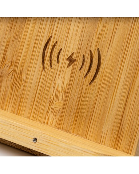 Close-up view of the 5W bamboo wireless charger
