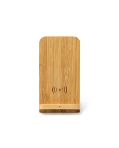 Support de bureau en bambou avec chargeur sans fil pour téléphone portable, personnalisable avec votre logo 2
