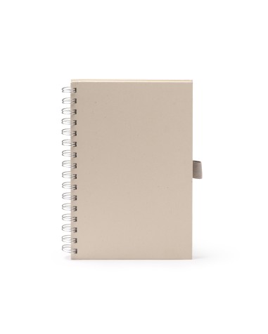 libreta con espiral medida A5 con 70hojas blancas fabricadas con briks de leche reciclados
