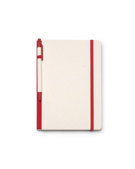 Notebook with matching pen included, made from recycled milk cartons.