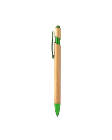 Side view of the VILON bamboo pen with touch stylus, customizable with your logo