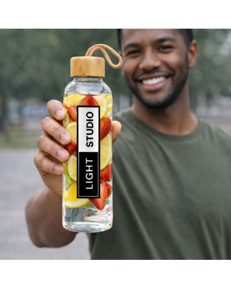 Bidó de Cristall amb funda polièster i tap de bambú, 500ml - KASFOL