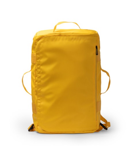 vista frontal de la bolsa mochila laroix de color amarillo, preparada para personalizar con un logo
