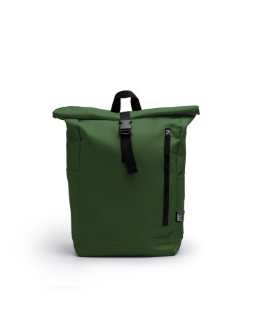 Backpack made with recycled and water-repellent fabric in military green