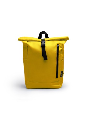 Backpack made with recycled and water-repellent yellow fabric for personalized corporate gifts