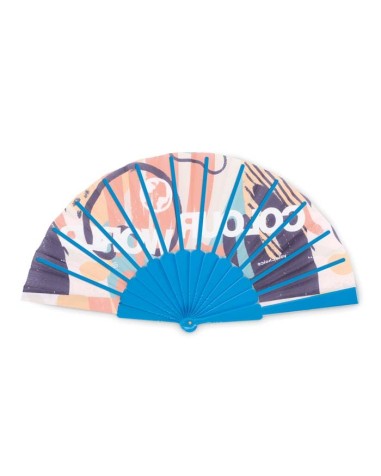 View of the back of a custom fabric fan with plastic ribs.