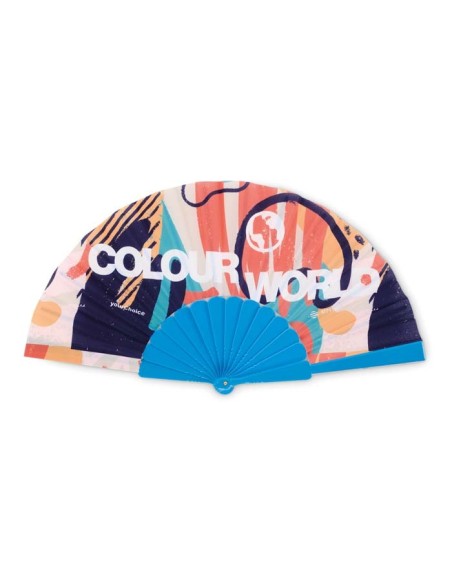 vano de tela personalizada a medida y a todo color, con varillas de plástico de color azul claro