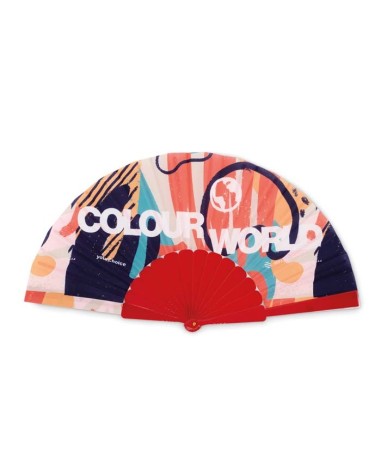 Custom-made, full-color fabric fan with red plastic ribs