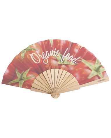 Abanico de tela personalizado a todo color con varillas de madera