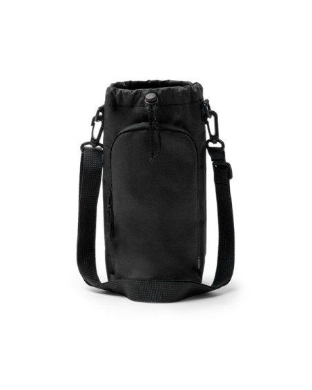 Front view of the customizable black bottle carrier shoulder bag