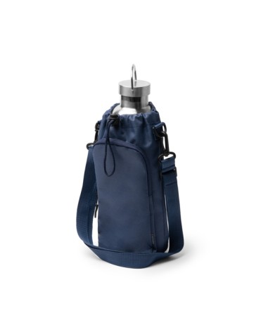 Shoulder bag for carrying a 1.5L water bottle with front pocket and adjustable shoulder strap.