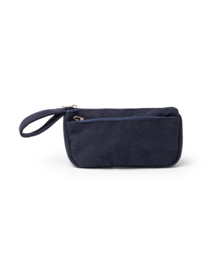 Toiletry bag made of corduroy fabric, with double compartment with zip closure in navy blue