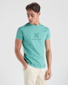 Boy wearing a Stafford cotton short-sleeved crew neck t-shirt customized with a logo on the chest